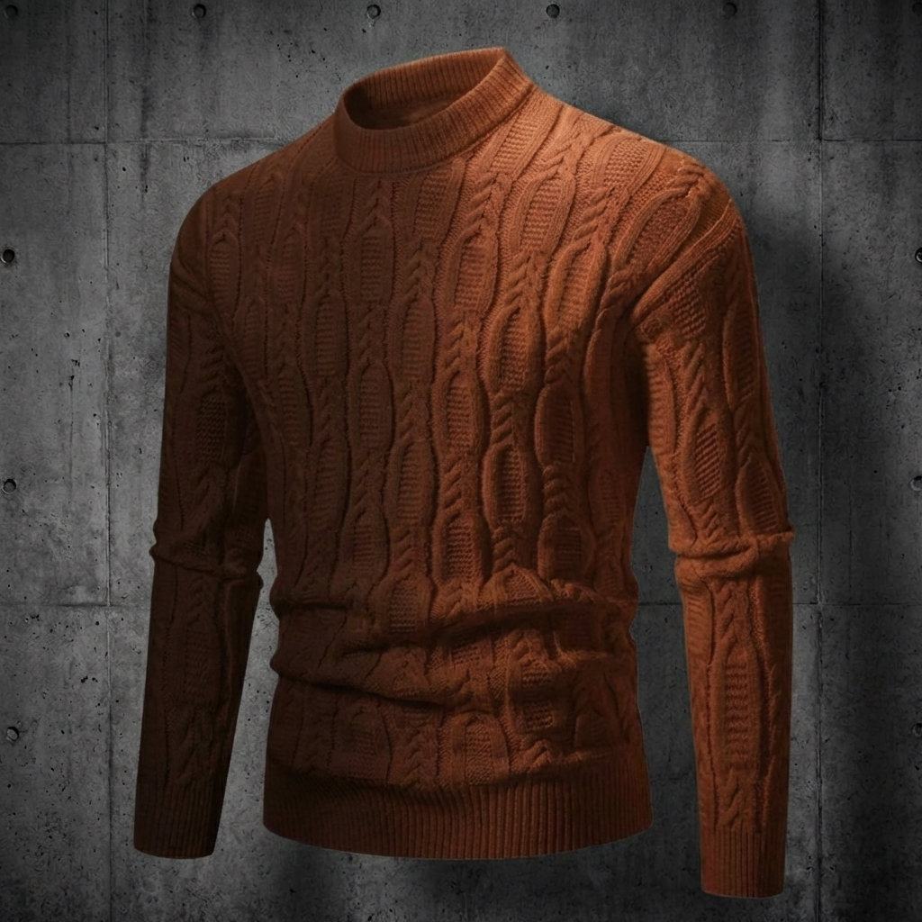 Men’s Cable Knit Crewneck Sweater | Ribbed Trim