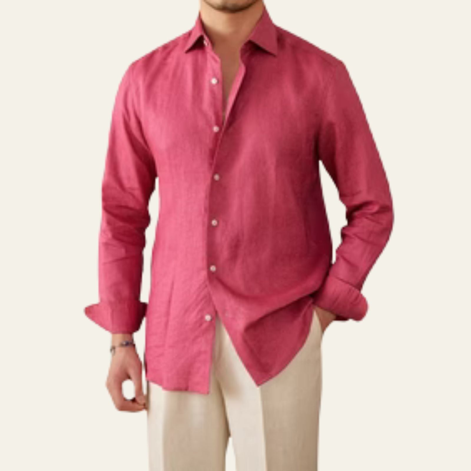 Men’s Linen Blend Long Sleeve Shirt – Casual