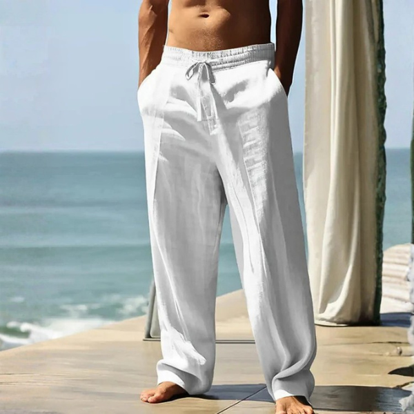 Men’s Relaxed Drawstring Trousers | Straight-Leg Linen-Blend Pants