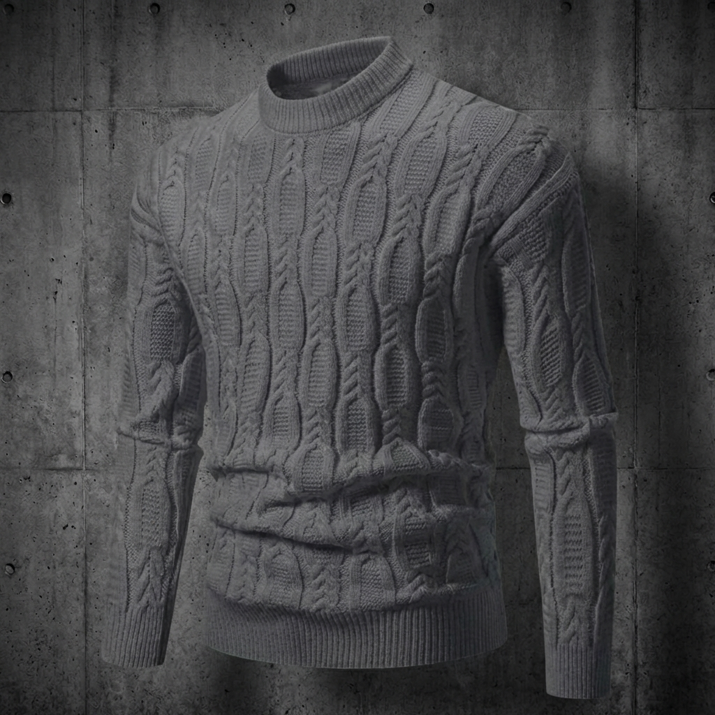Men’s Cable Knit Crewneck Sweater | Ribbed Trim