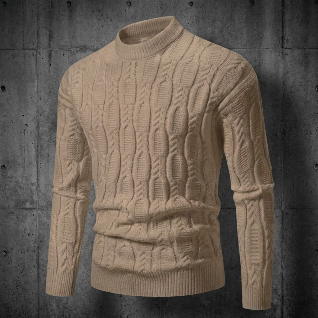 Men’s Cable Knit Crewneck Sweater | Ribbed Trim