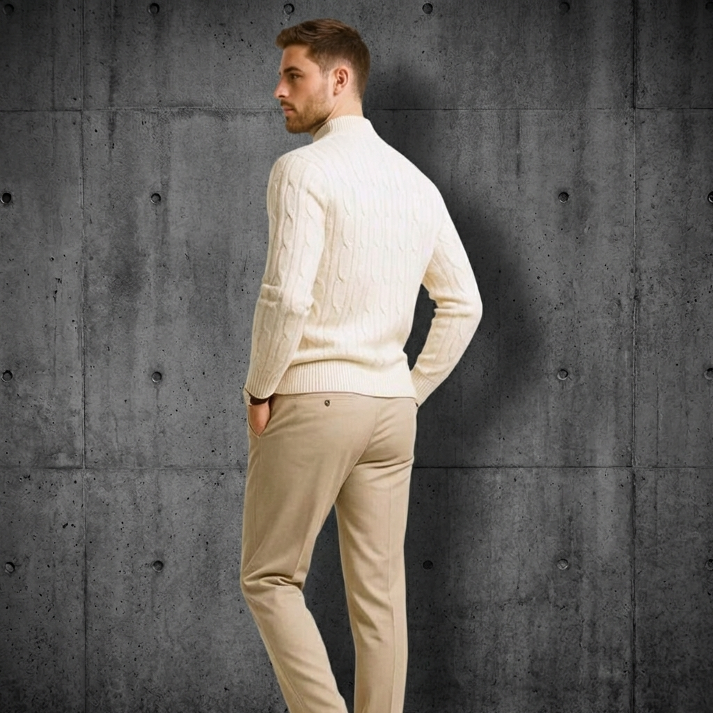 Men’s Cable Knit Crewneck Sweater | Ribbed Trim